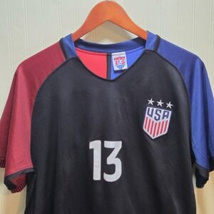 USA Soccer Shirt Mens Medium Black Red Blue Soccer Morgan 13 Jersey Top Football